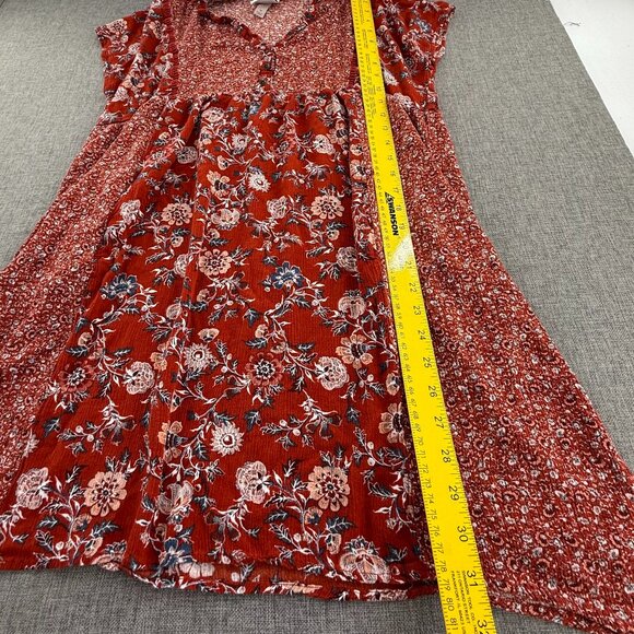 Knox Rose Dress Burnt Orange Boho Relaxed Fit Medium Buttons Floral Rayon - Picture 7 of 12